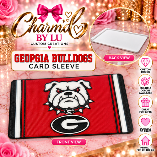 Charm’d by Lu branded flat Georgia Bulldogs card sleeve with red bulldog front and plain white back